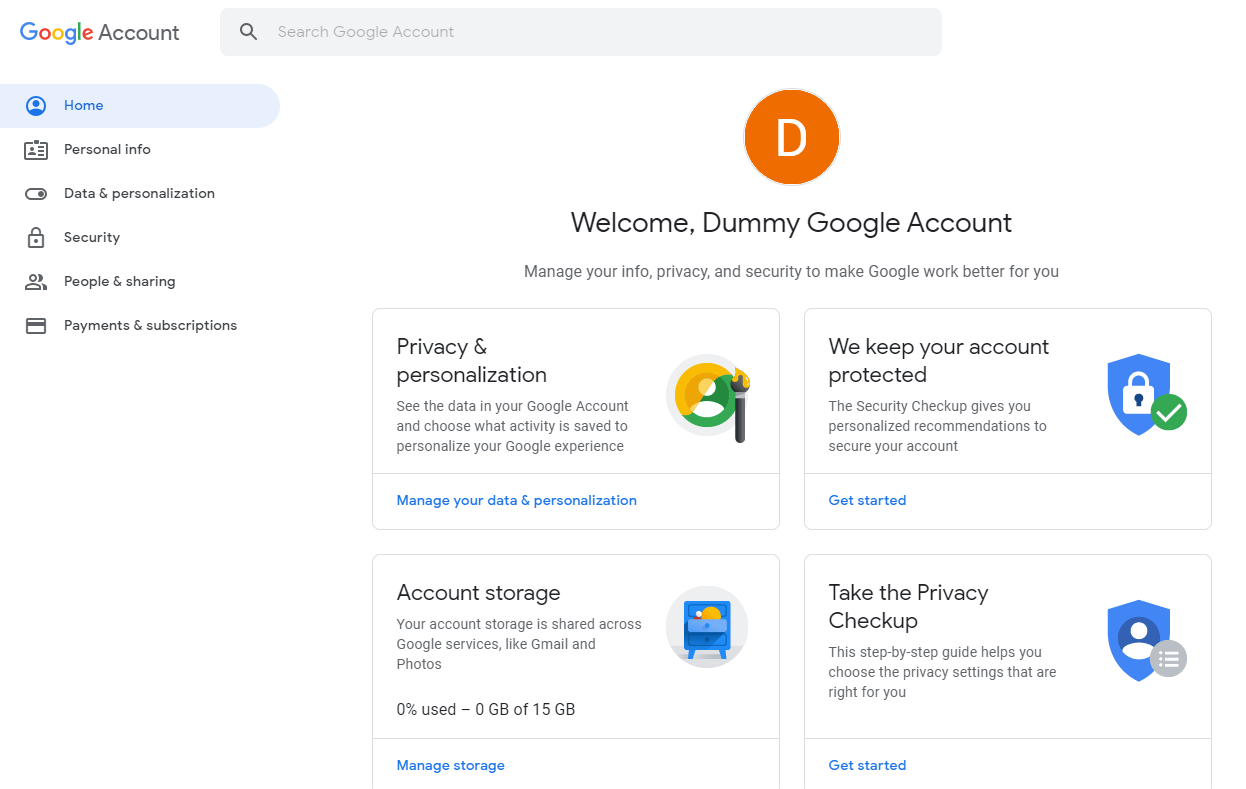 Google App Password - Google Account Home Page