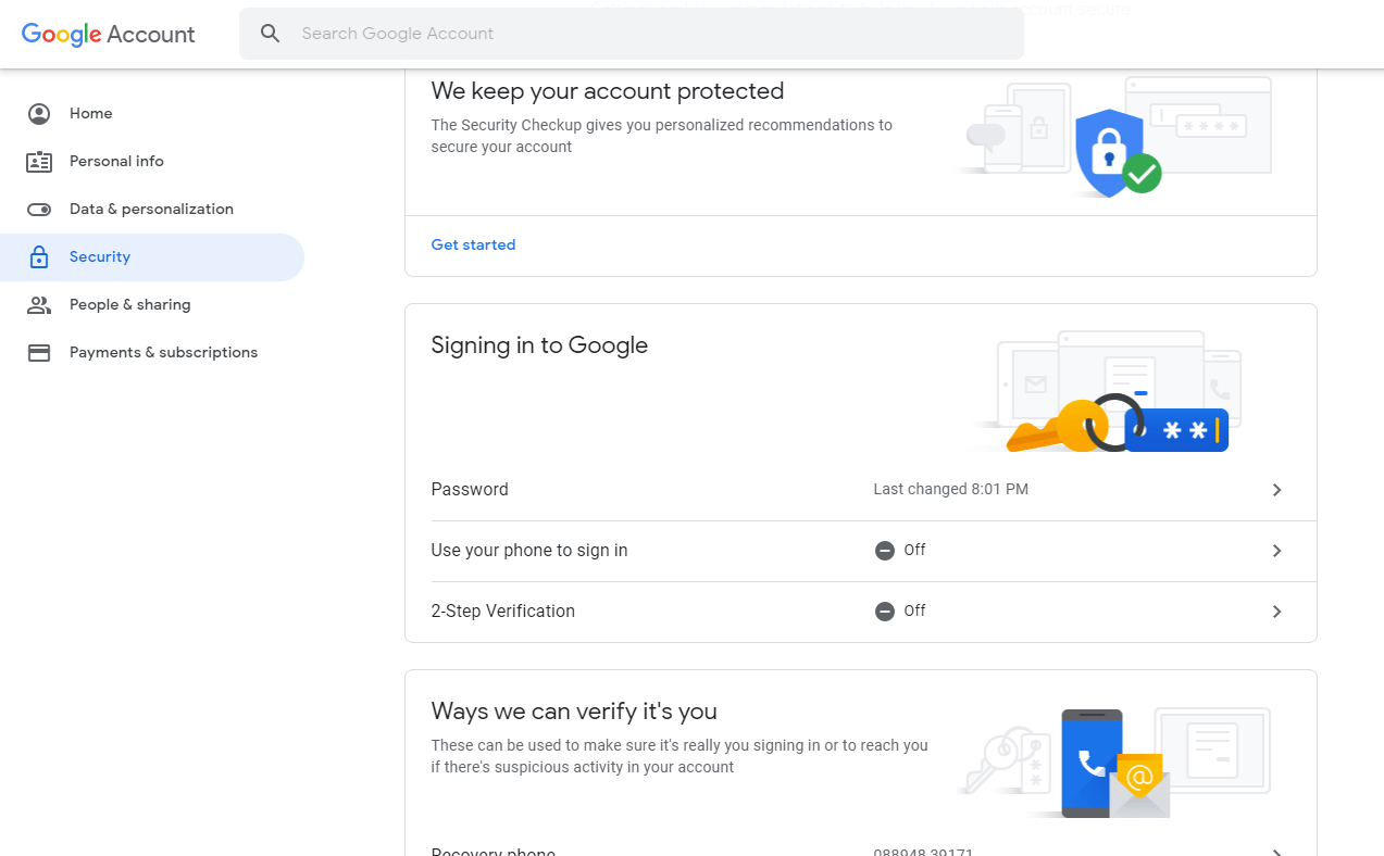 Google App Password - Google Account Security Page